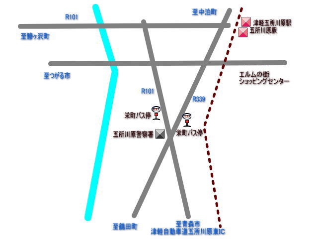 五所川原警察署の地図